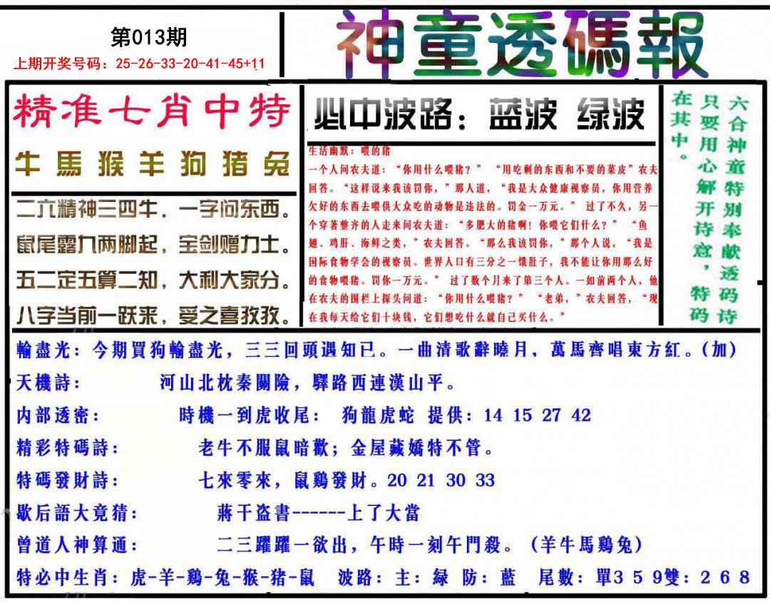 013期神童透码报[图]