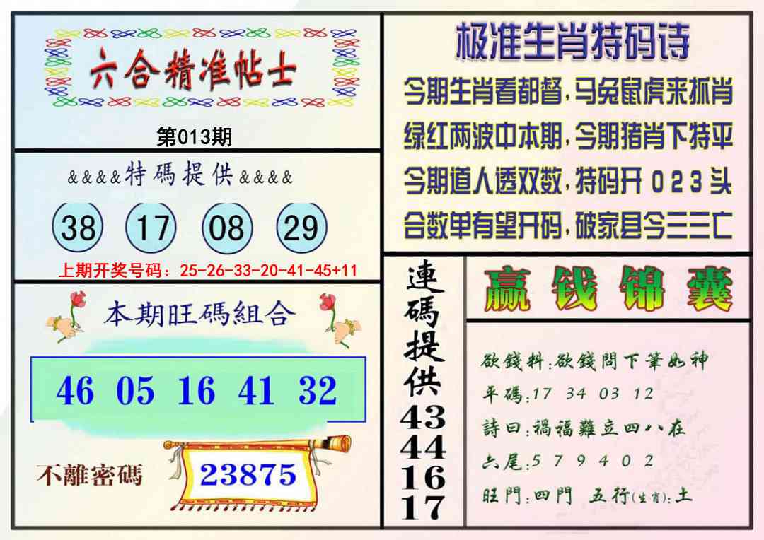 013期精准贴士[图]