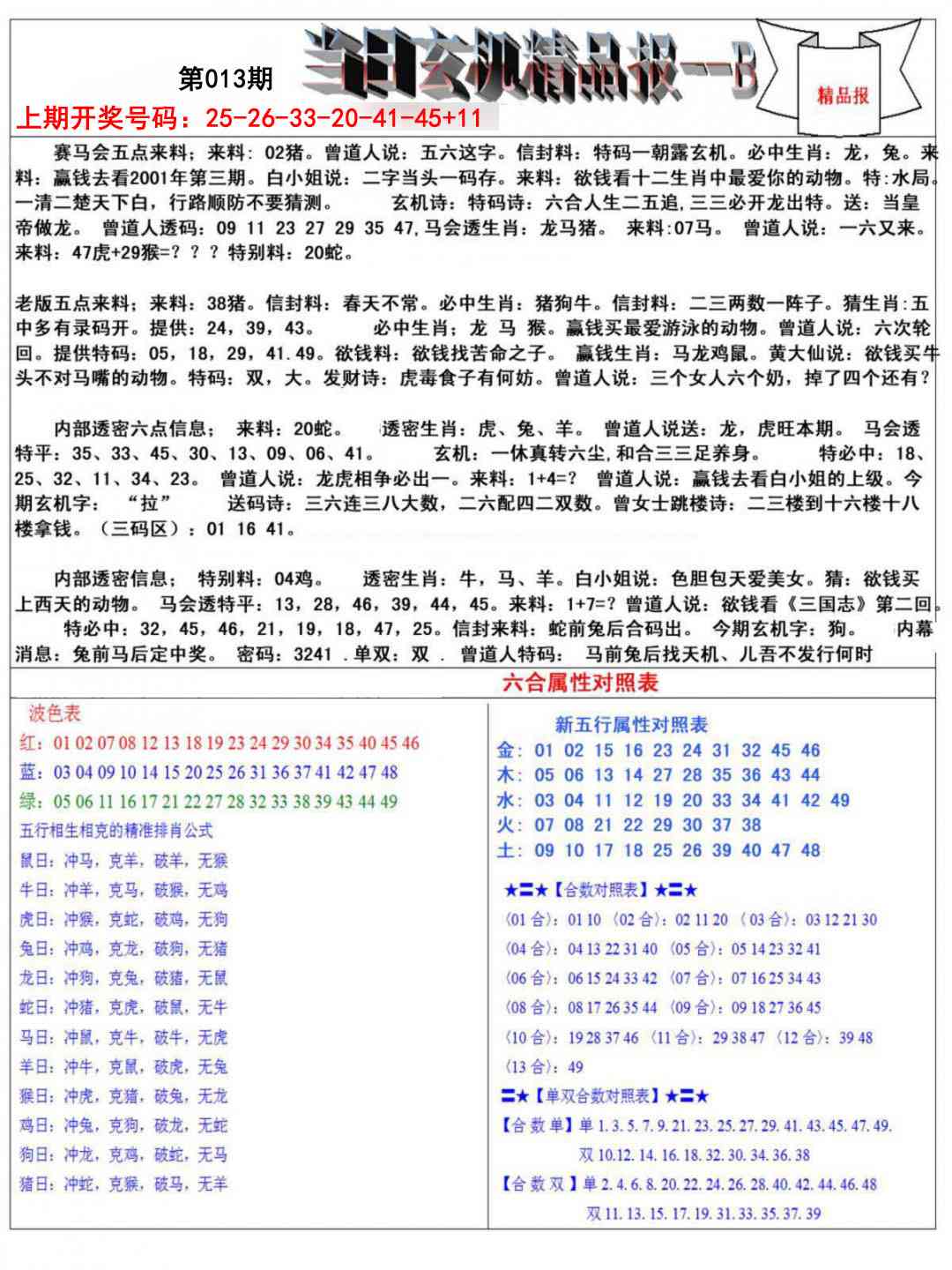 013期当日玄机精品报B[图]