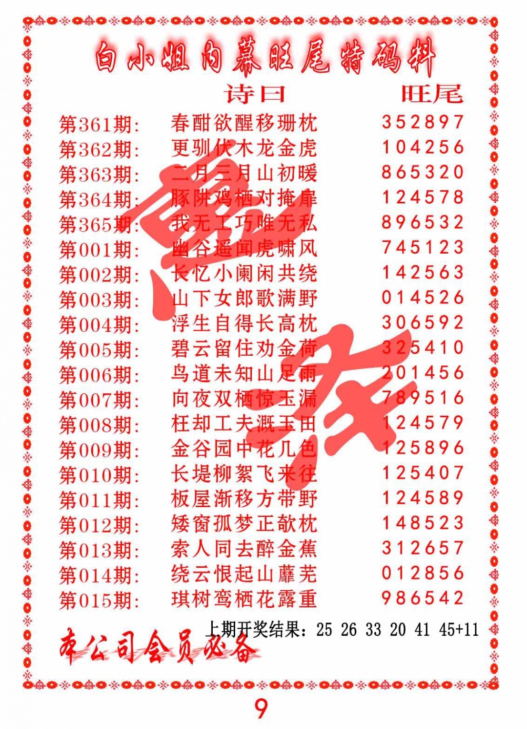 013期内幕旺尾特码料[图]