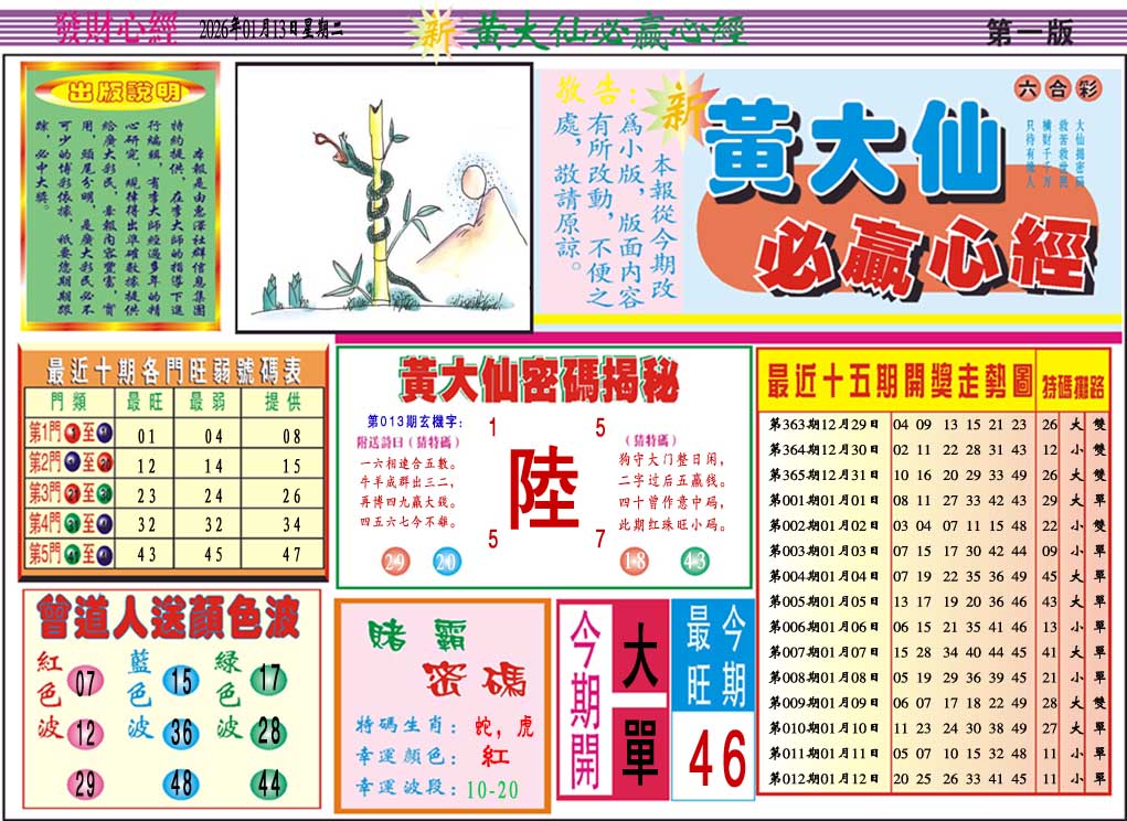 013期黄大仙必赢心经A[图]
